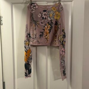 ASOS Design lehenga crop top in wisteria embroidery in dusky lilac